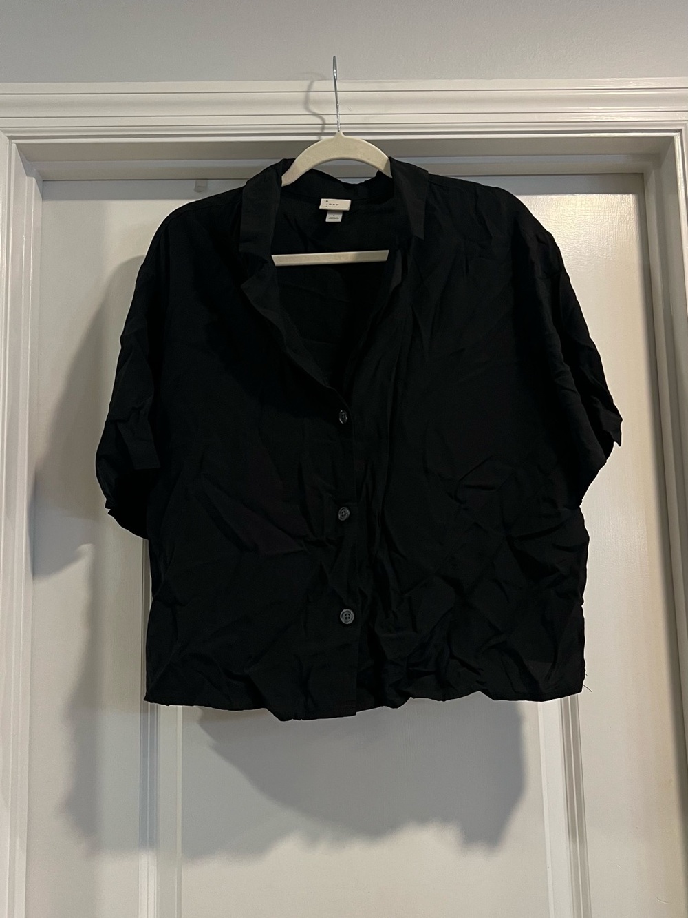 Target Black Button-Front Short Sleeve Boxy Shirt